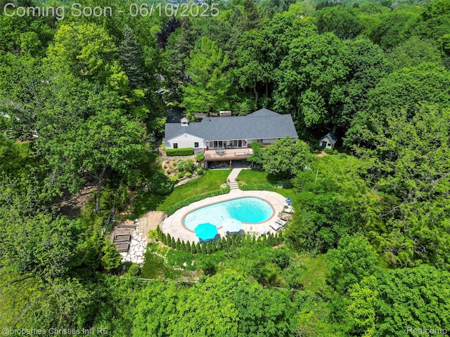 4383 Pine Tree Trl, Bloomfield Hills, MI 48302 - aerial overview of property's location with a pool and a heavily wooded area