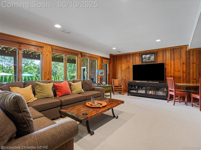 4383 Pine Tree Trl, Bloomfield Hills, MI 48302 - carpeted living area featuring wood walls and recessed lighting