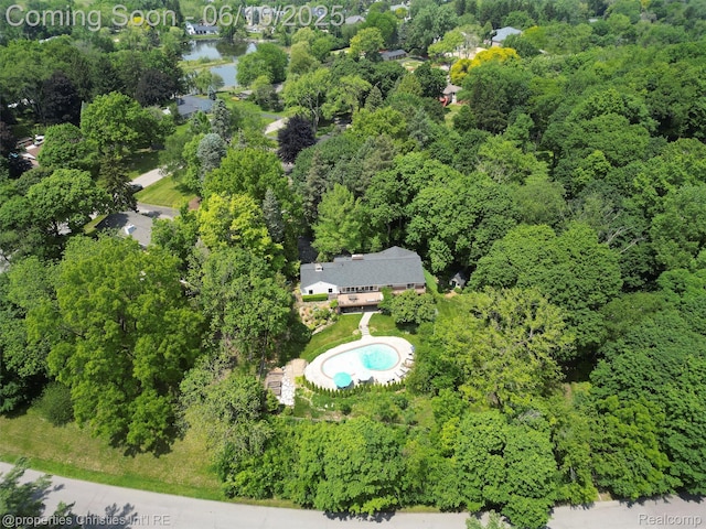 4383 Pine Tree Trl, Bloomfield Hills, MI 48302 - aerial view of property's location featuring a pool and a heavily wooded area