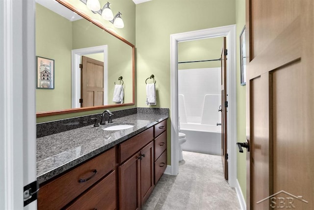 2887 E Iron Woods Pass, Midland, MI 48642 - full bathroom featuring toilet, vanity, washtub / shower combination, and tile patterned floors