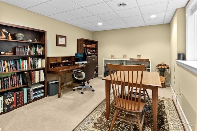 2887 E Iron Woods Pass, Midland, MI 48642 - office with carpet flooring, a paneled ceiling, recessed lighting, and baseboards