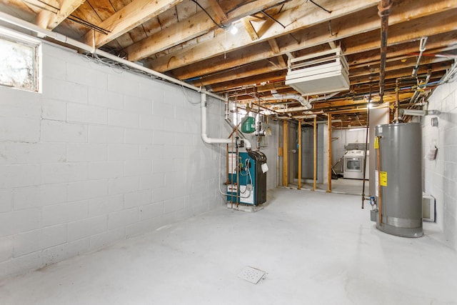 74219 Lambert Dr, South Haven, MI 49090 - unfinished below grade area featuring gas water heater, washer / dryer, and a heating unit