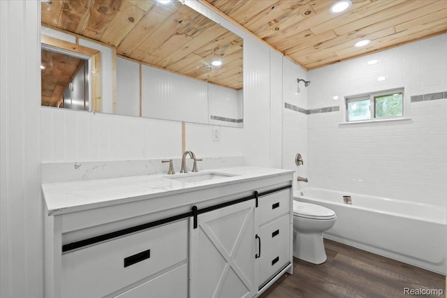 1060 Apple Blossom Dr, Howell, MI 48843 - full bath with wood ceiling, vanity, toilet, wood finished floors, and shower / washtub combination