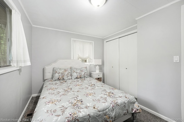 9689 Pine Ln, Evart, MI 49631 - bedroom featuring crown molding and a closet