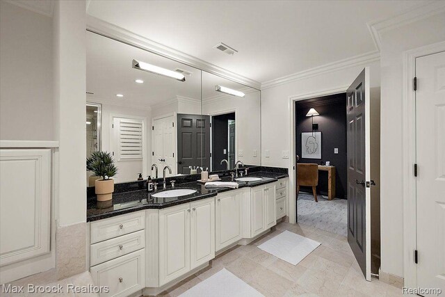 855 Wallace St, Birmingham, MI 48009 - full bath with double vanity, crown molding, and recessed lighting