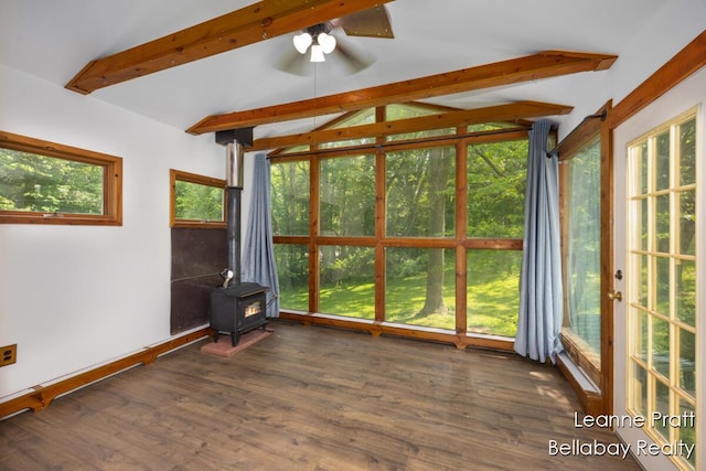 13814 28th St, Lowell, MI 49331 - unfurnished sunroom featuring a wood stove and french doors