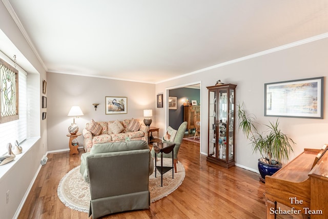 493 Edgeworthe Dr SE, Ada, MI 49301 - living area with ornamental molding, wood finished floors, and baseboards