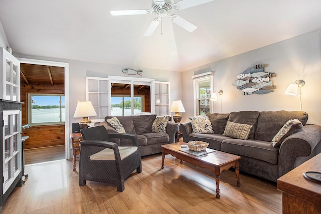 263 Waffle Dr, Coldwater, MI 49036 - living area featuring healthy amount of natural light, lofted ceiling, wood finished floors, and a ceiling fan