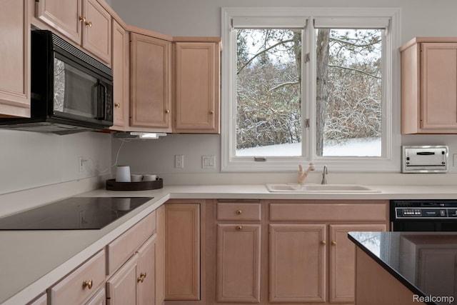2729 Glenbrooke Ct, Bloomfield Hills, MI 48302 - kitchen featuring black appliances, a sink, light brown cabinets, and healthy amount of natural light