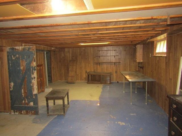 205 Pine St, Corunna, MI 48817 - basement featuring wood walls