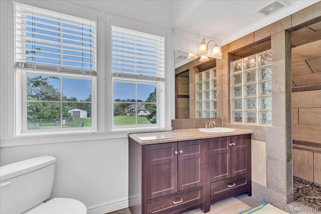 10726 Davisburg Rd, Davisburg, MI 48350 - bathroom featuring toilet, vanity, and walk in shower