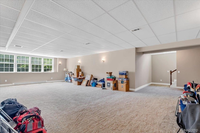 10726 Davisburg Rd, Davisburg, MI 48350 - rec room featuring baseboard heating, carpet flooring, and baseboards