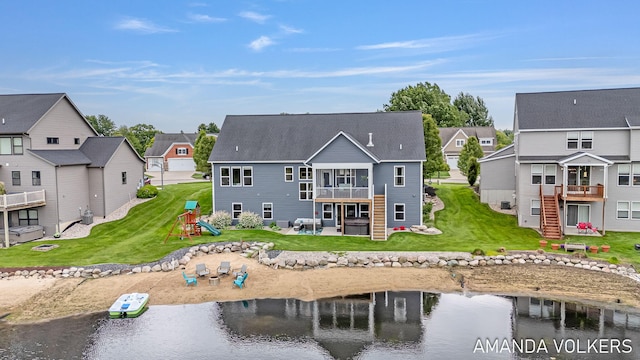 1551 Providence Cove Ct, Byron Center, MI 49315 - rear view of house featuring a residential view, a patio, a playground, a yard, and stairway