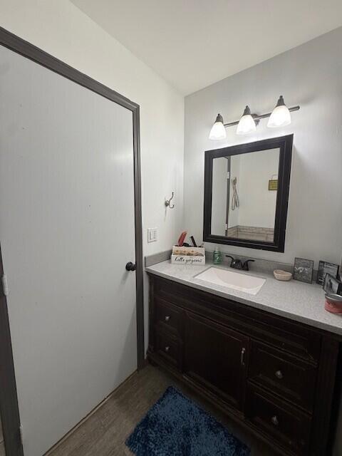 17912 130th Ave, Nunica, MI 49448 - bathroom featuring vanity and wood finished floors