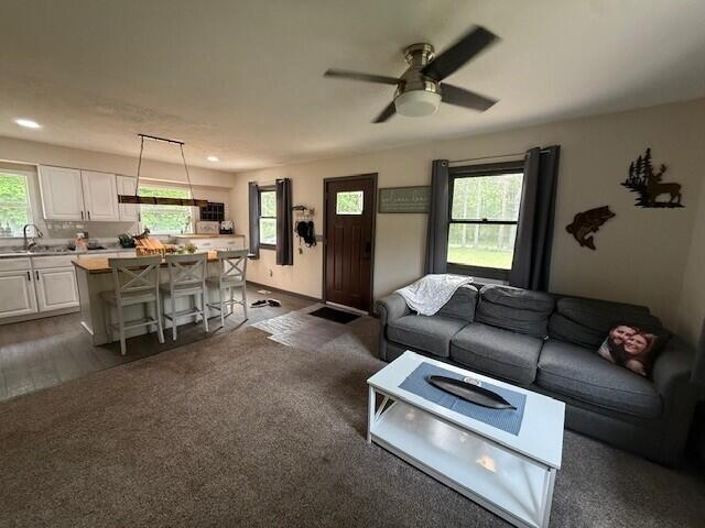 17912 130th Ave, Nunica, MI 49448 - living room featuring a ceiling fan and recessed lighting