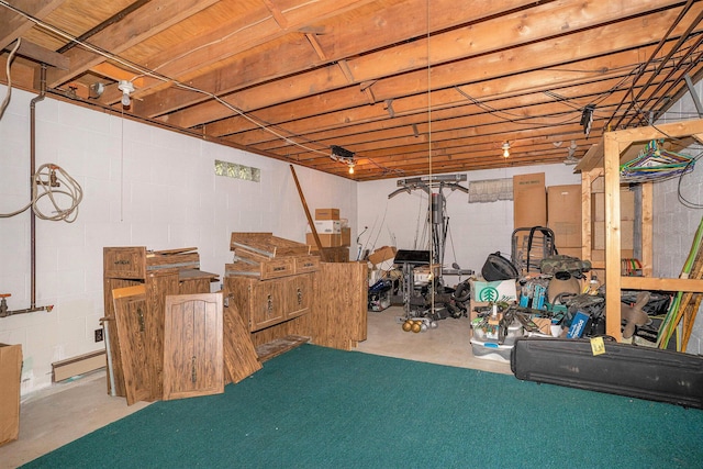 3765 Ryerson Rd, Twin Lake, MI 49457 - unfinished basement with concrete block wall and a baseboard heating unit
