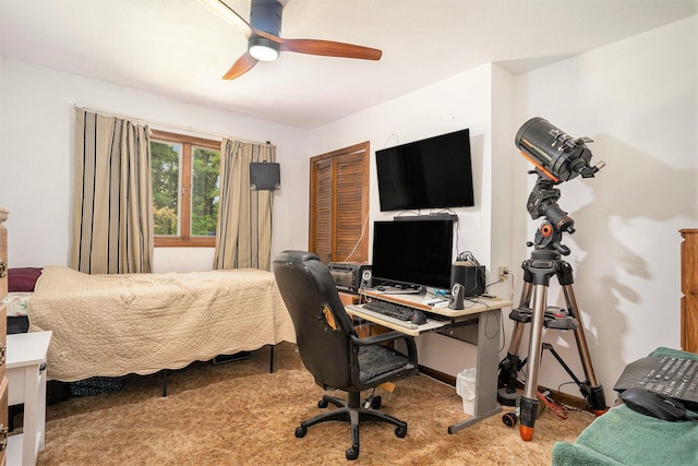 3765 Ryerson Rd, Twin Lake, MI 49457 - bedroom featuring carpet floors, a desk, and a ceiling fan
