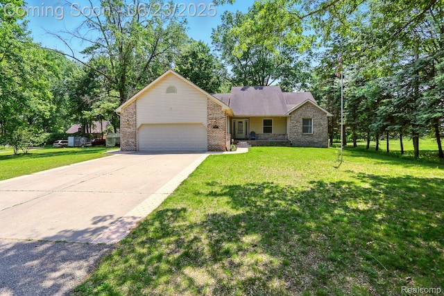 11970 Diamond Dr, Shelby Twp, MI 48315 - view of front facade with an attached garage, a front lawn, brick siding, and concrete driveway