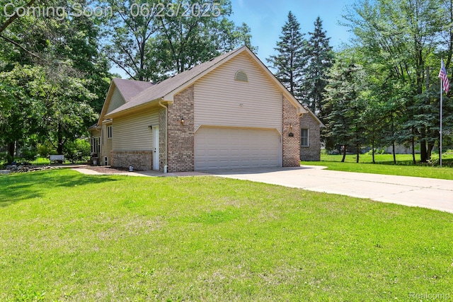 11970 Diamond Dr, Shelby Twp, MI 48315 - view of home's exterior with concrete driveway, brick siding, a yard, and a garage