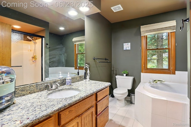 11970 Diamond Dr, Shelby Twp, MI 48315 - full bath with a garden tub, tile patterned floors, vanity, and plenty of natural light