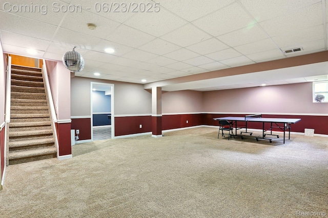 11970 Diamond Dr, Shelby Twp, MI 48315 - recreation room featuring carpet floors and a drop ceiling