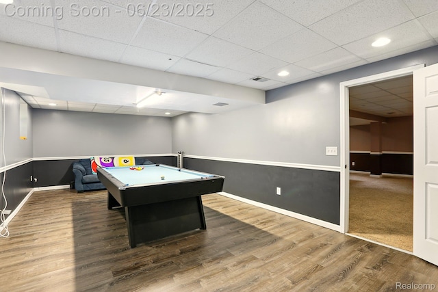 11970 Diamond Dr, Shelby Twp, MI 48315 - recreation room featuring a drop ceiling, wood finished floors, and billiards table