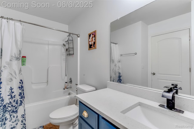 59625 Twin Pines Dr, New Hudson, MI 48165 - full bathroom with vanity, toilet, and shower / bathtub combination with curtain