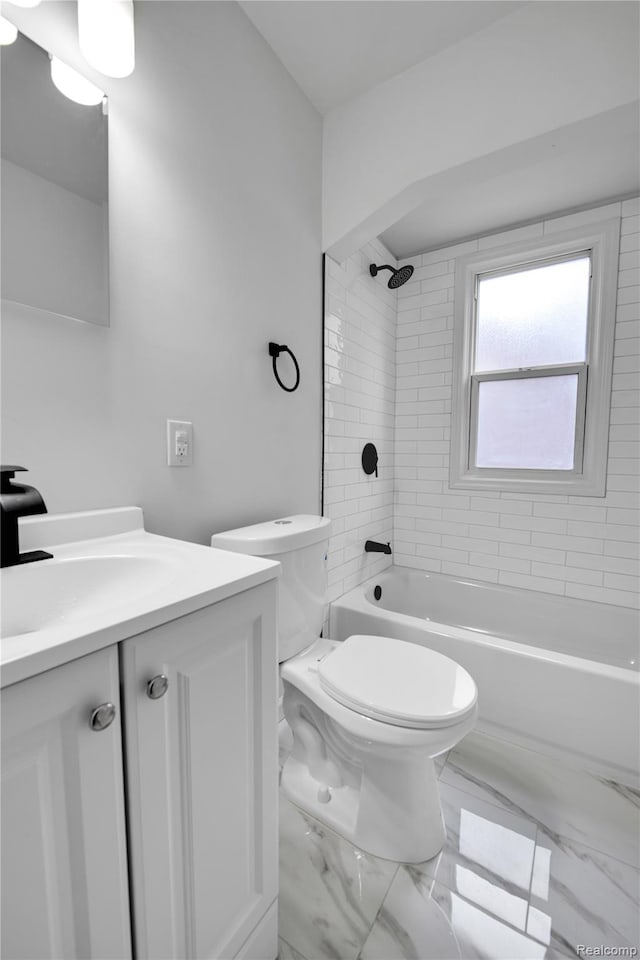 18519 Morang Dr, Detroit, MI 48205 - bathroom featuring vanity, shower / bathtub combination, toilet, and marble finish floors