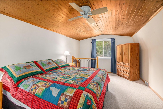 77125 Pinewood Ln, South Haven, MI 49090 - carpeted bedroom with lofted ceiling, wood ceiling, and ceiling fan