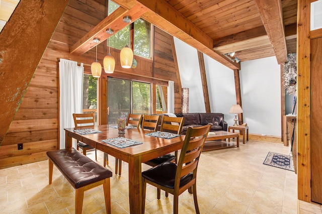 77125 Pinewood Ln, South Haven, MI 49090 - dining area featuring wooden ceiling and wood walls