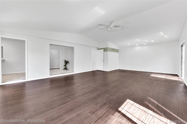 20930 Stahelin Rd, Southfield, MI 48075 - unfurnished living room featuring a ceiling fan, lofted ceiling, and wood finished floors