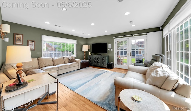 828 Westchester Rd, Grosse Pointe Park, MI 48230 - living room with french doors, light wood-type flooring, plenty of natural light, and recessed lighting