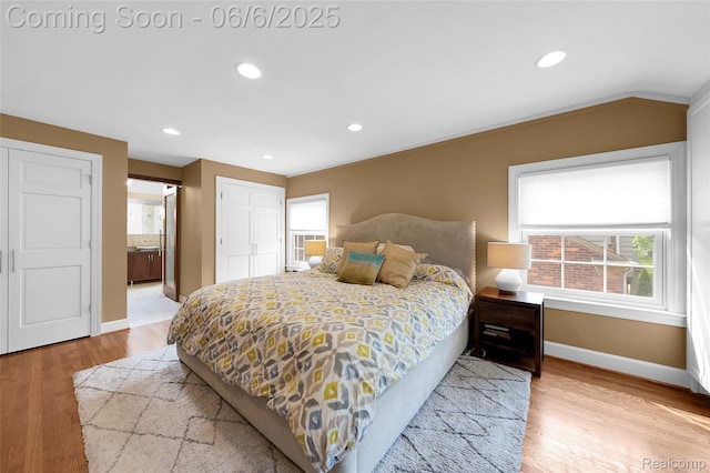828 Westchester Rd, Grosse Pointe Park, MI 48230 - bedroom with baseboards, wood finished floors, recessed lighting, ensuite bathroom, and crown molding