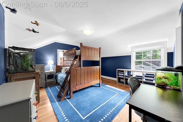 828 Westchester Rd, Grosse Pointe Park, MI 48230 - bedroom with lofted ceiling, light wood-type flooring, a desk, and baseboards