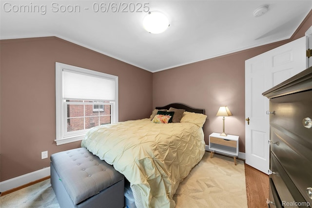 828 Westchester Rd, Grosse Pointe Park, MI 48230 - bedroom with baseboards, lofted ceiling, light colored carpet, and ornamental molding