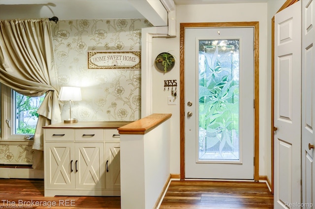 11305 Cook Rd, Gaines, MI 48436 - foyer with dark wood-style flooring and baseboards