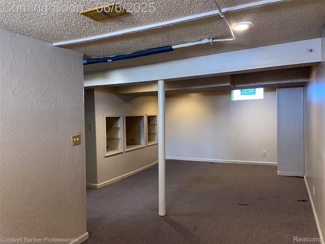 18980 Roscommon St, Grosse Pointe, MI 48225 - below grade area featuring carpet, a textured wall, a textured ceiling, and baseboards