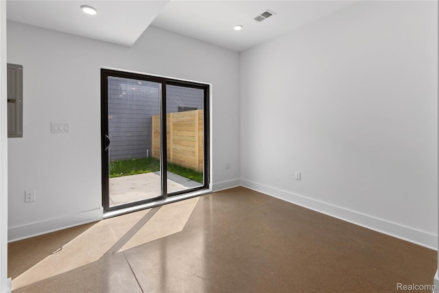 3420 Cochrane St Unit 2, Detroit, MI 48208 - unfurnished room with finished concrete flooring, baseboards, electric panel, and recessed lighting