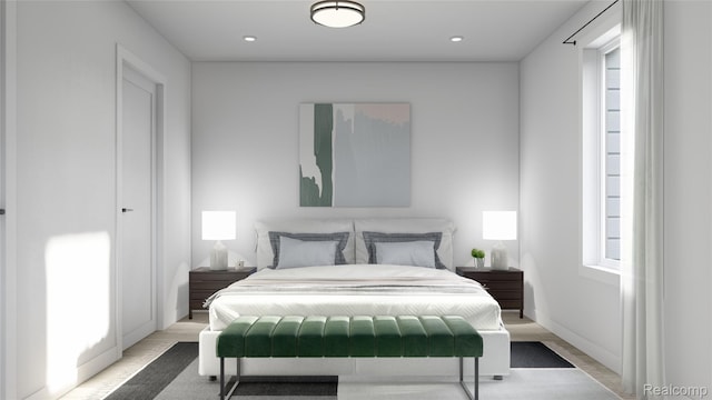 3420 Cochrane St Unit 2, Detroit, MI 48208 - bedroom with light wood-style flooring, multiple windows, recessed lighting, and baseboards