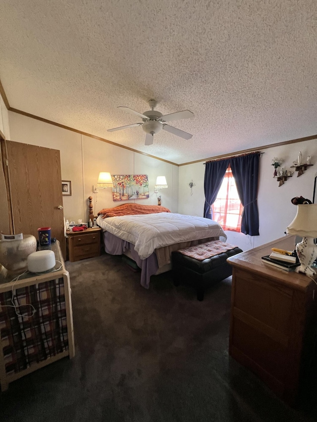 4153 Whisperwood Way S, Muskegon, MI 49442 - bedroom with crown molding, carpet, a textured ceiling, and ceiling fan