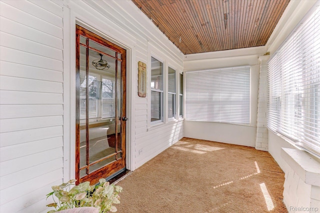 2210 Cambridge Rd, Berkley, MI 48072 - unfurnished sunroom featuring carpet flooring and wooden ceiling