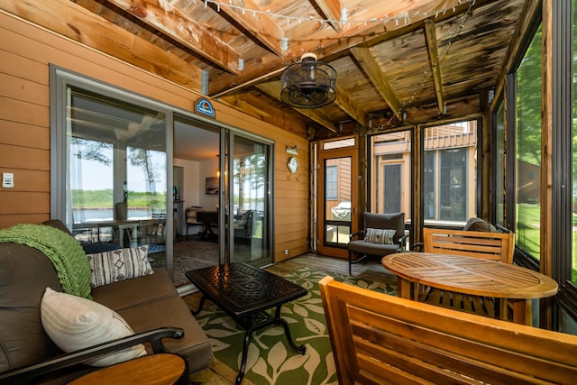 5576 N Watervliet Rd Unit 11, Watervliet, MI 49098 - sunroom featuring beam ceiling and a water view