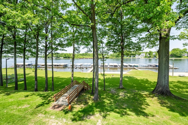 5576 N Watervliet Rd Unit 11, Watervliet, MI 49098 - view of home's community with a water view, a yard, and a dock