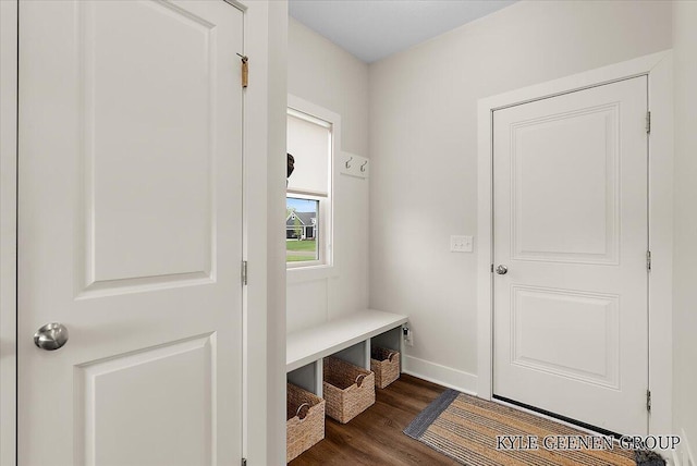 4745 W Lake Dr, Holland, MI 49423 - mudroom featuring dark wood-type flooring and baseboards