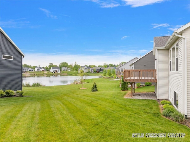 4745 W Lake Dr, Holland, MI 49423 - view of green lawn with a residential view and a deck with water view