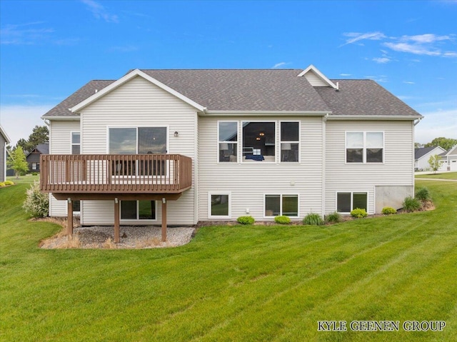 4745 W Lake Dr, Holland, MI 49423 - back of property with a yard, a wooden deck, and roof with shingles