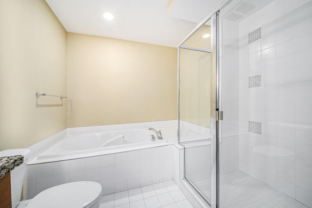 335 Bridge St NW Unit 2005, Grand Rapids, MI 49504 - full bathroom with toilet, a bath, a shower stall, recessed lighting, and tile patterned flooring