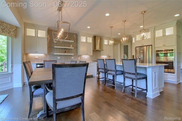 49062 Honey Tree Ct, Northville, MI 48168 - dining space featuring dark wood-style floors, recessed lighting, and a chandelier