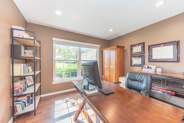 6240 Vineyard Ave, Ann Arbor, MI 48108 - office featuring wood finished floors, baseboards, and recessed lighting