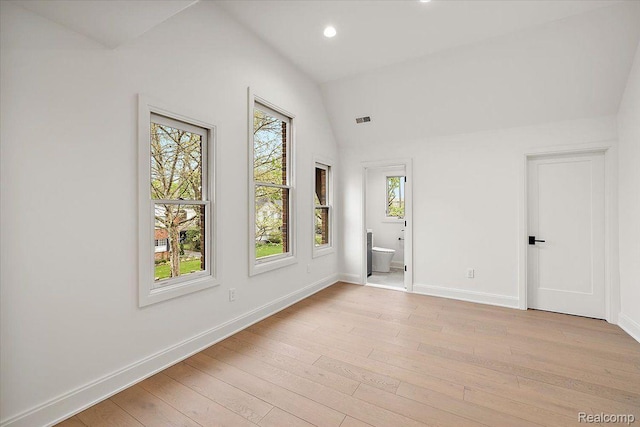 647 Ann St, Birmingham, MI 48009 - unfurnished room with baseboards, light wood-type flooring, recessed lighting, and lofted ceiling